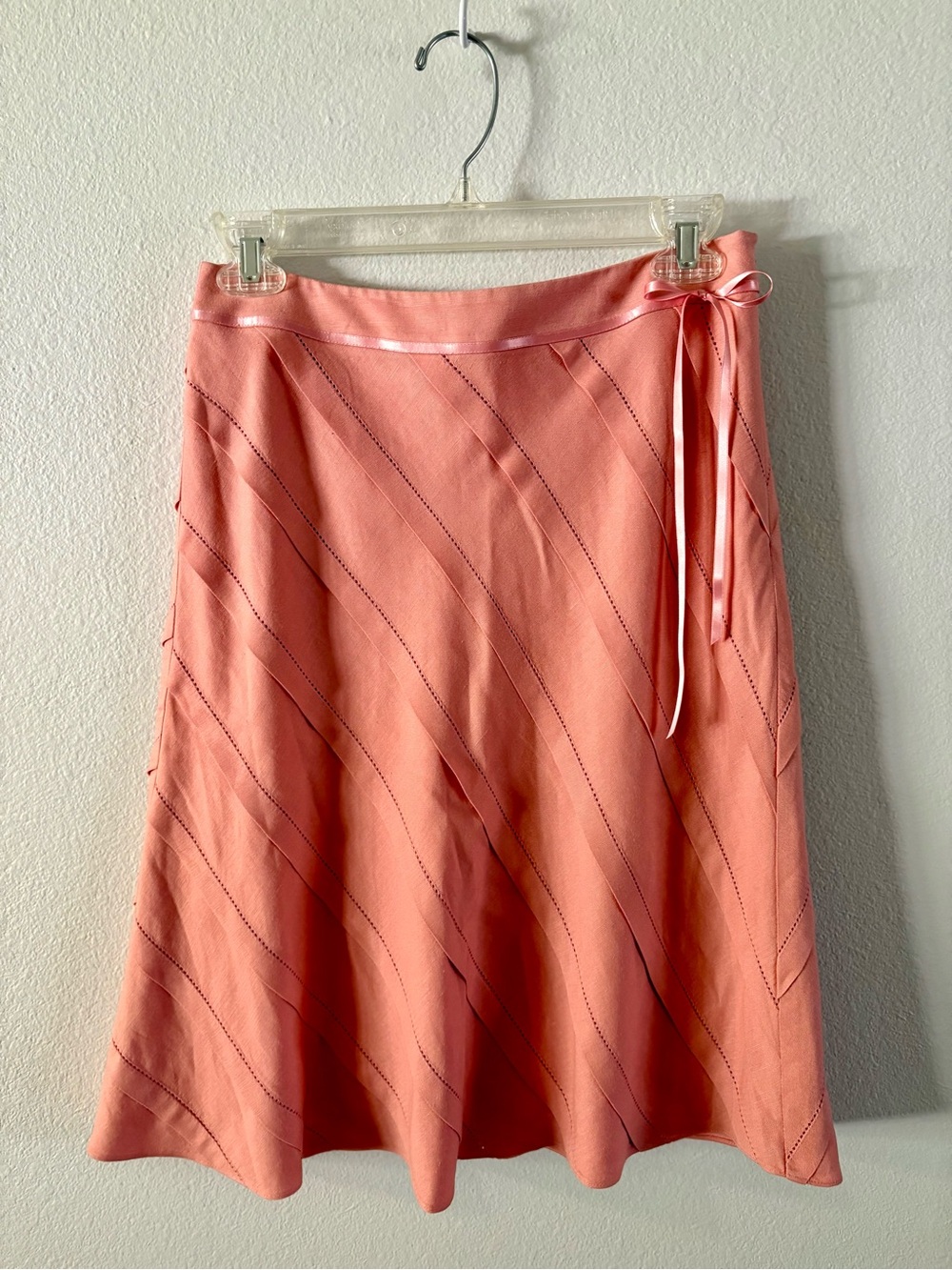 Vintage Ann Taylor Women's Coral A-Line Linen Skirt with Side Tie